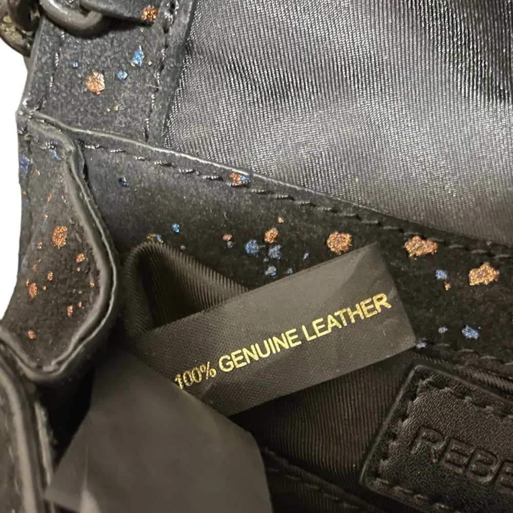 Rebecca Minkoff Black Suede Crossbody Bag with Cobalt Blue & Rose Gold Splatter